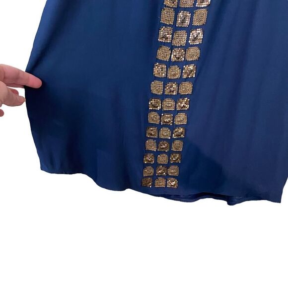 Haute Hippie 100% Silk Blue Dress with Gold Embellishments-Size Small - Picture 3 of 8